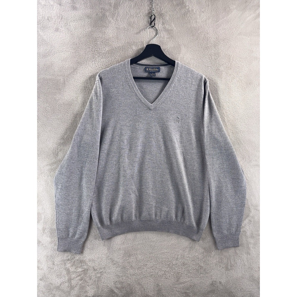 Brooks Brothers V Neck Sweater‎ Mens Size Large Gray Merino Wool Classic
